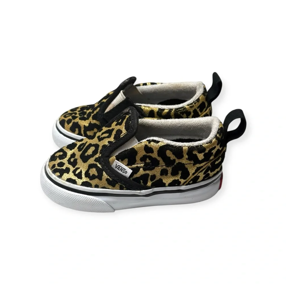 Vans ✌︎︎ Leopard Print Slip On Baby Walker Skater Sneaker ✌︎︎ Black Gold ✌︎︎ 4